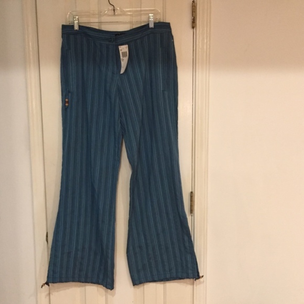 TED BAKER LONDON - linen blend pants blue stripe-  Size 10 ( Ted size 4) NEW